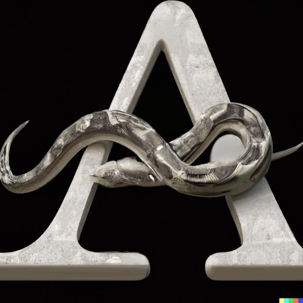 DALL·E prompt: Python snake in the shape of the greek lambda letter λ, realistic highly detailed 3D render